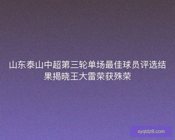 山东泰山中超第三轮单场最佳球员评选结果揭晓王大雷荣获殊荣