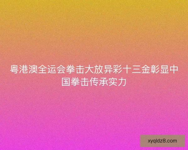 粤港澳全运会拳击大放异彩十三金彰显中国拳击传承实力